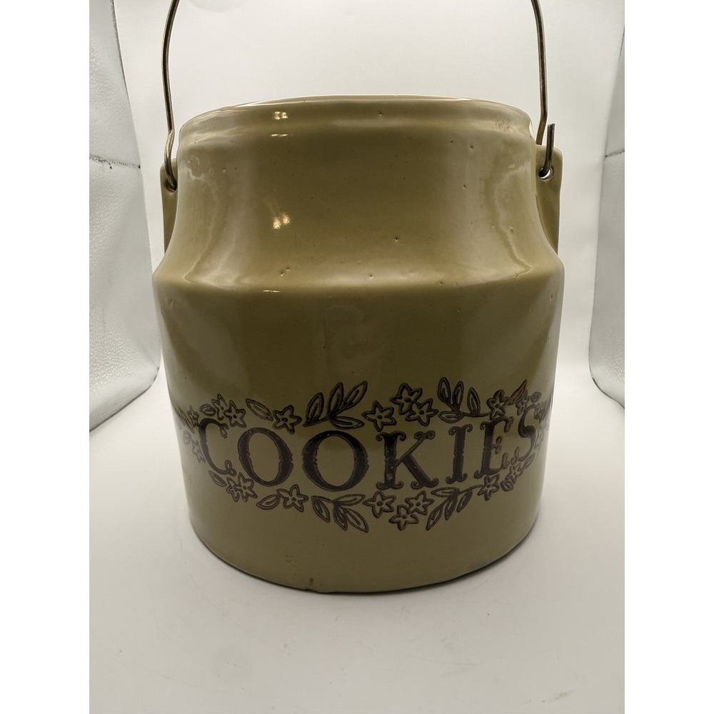 Stoneware Cookie Jar Crock~Monmouth Ill.~USA~Wire Handle~Maple Leaf~Vintage HTF